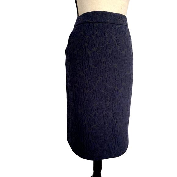 Marni Floral Lace Wool Skirt Womens Size 44 Navy Blue with Dark Gray Pencil